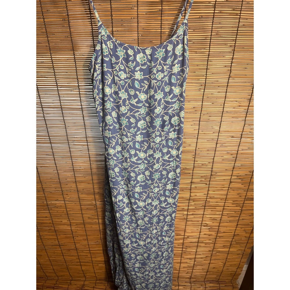 Vintage Old Navy Blue Floral Rayon Maxi Dress Spaghetti Strap 90s Size 8